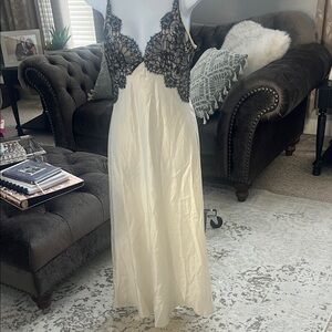 Elegant White and Black Lace Slip Dress